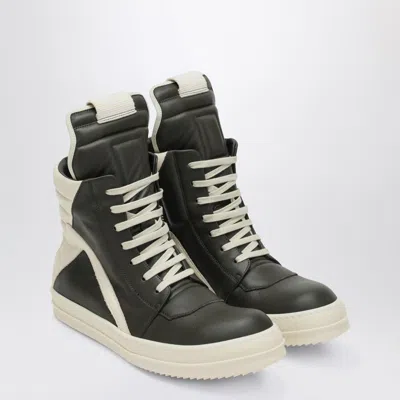 Rick Owens Forest Green/milk White Geobasket Sneakers