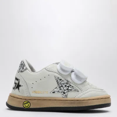 Golden Goose Junior Ball Star With Silver Glitter Star And Heel Tab