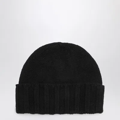 Drumohr Navy Blue Cashmere Beret In Black