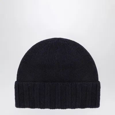 Drumohr Navy Blue Cashmere Beret In Black