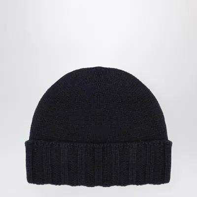 Drumohr Navy Blue Cashmere Beret In Black