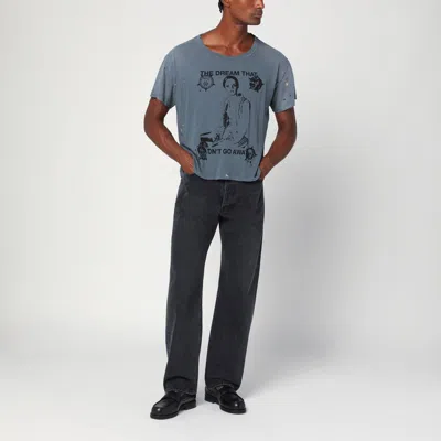 Enfants Riches Deprimes Blue Vintage-effect T-shirt With Print And Distressing In Gray