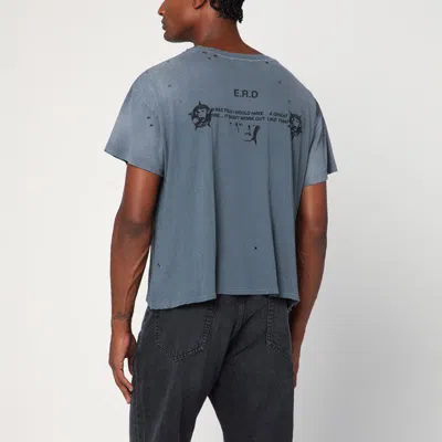 Enfants Riches Deprimes Blue Vintage-effect T-shirt With Print And Distressing In Gray