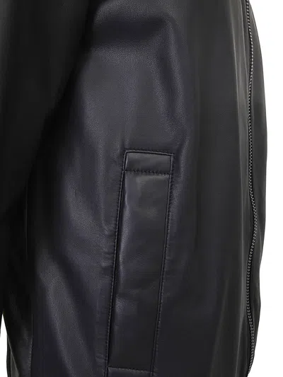 Emporio Armani Leather Jacket With Stand-up Collar