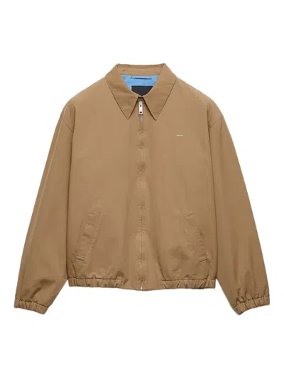 Prada Men's Poplin Chest Logo Full-zip Shirt Jacket In Brown