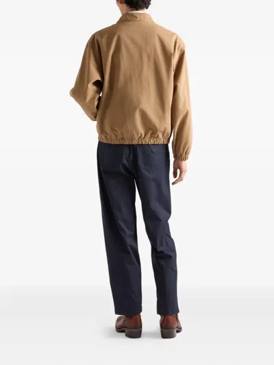 Prada Men's Poplin Chest Logo Full-zip Shirt Jacket In Brown