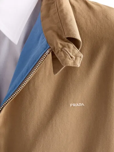 Prada Men's Poplin Chest Logo Full-zip Shirt Jacket In Brown