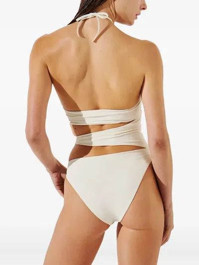 Karl Lagerfeld Flower Halter-neck Swimsuit In White