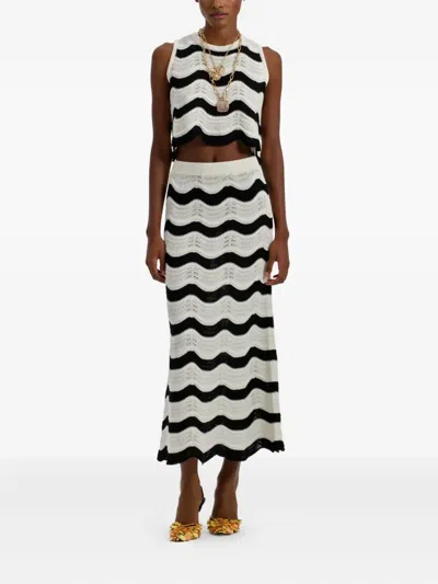 La Doublej Chevron Cotton Crochet Crop Top In White