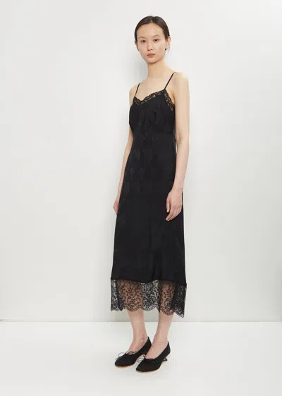 Simone Rocha Floral-jacquard Silk-satin Midi Slip Dress In Black