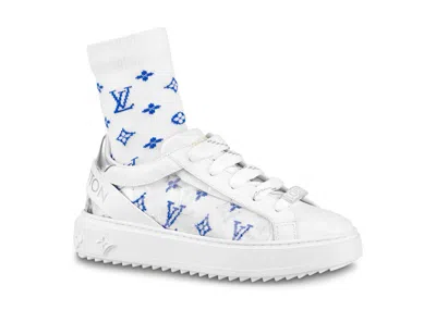 Pre-owned Louis Vuitton Time Out Debossed Monogram Transparent Upper (women's) ( Blue Socks Included) Sneakers In White/silv