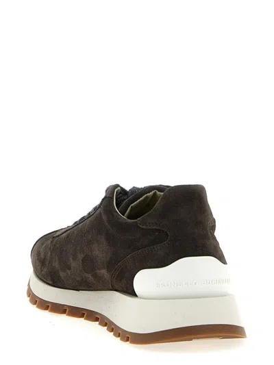 Brunello Cucinelli Suede Leather Sneakers With Contrasting Laces In Brown
