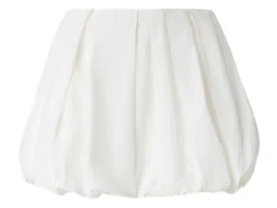 Pinko White Skirt With Pleated Details And Balloon Hem In Cotton Woman In White