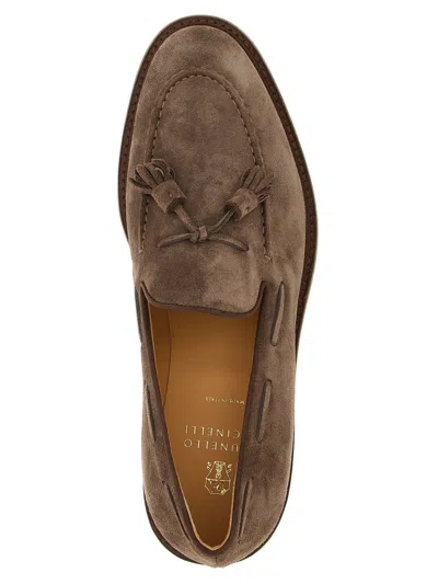 Brunello Cucinelli Tassel Detail Suede Loafers With Stacked Heel In Brown