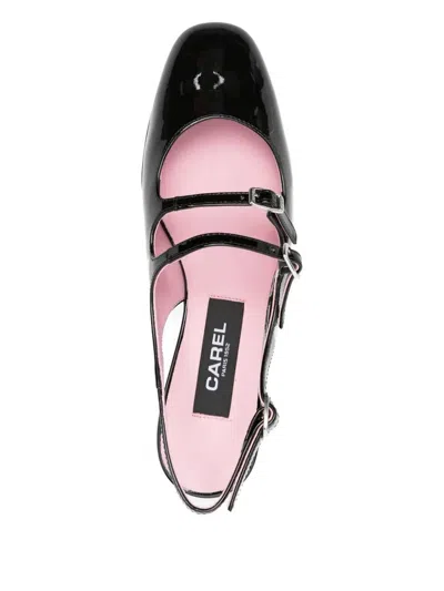 Carel Paris Buckle Block Heel Patent Round Toe In Black
