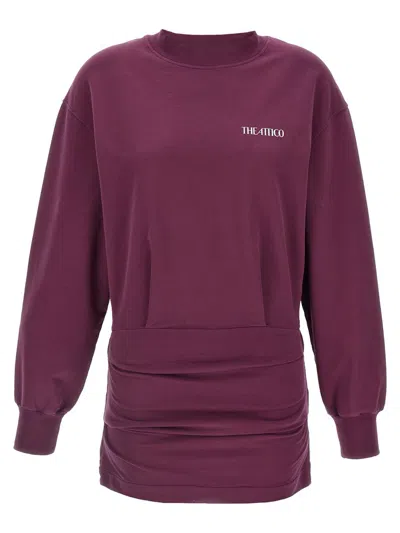 Attico Ruched Cotton-blend Fleece Minidress In Purple
