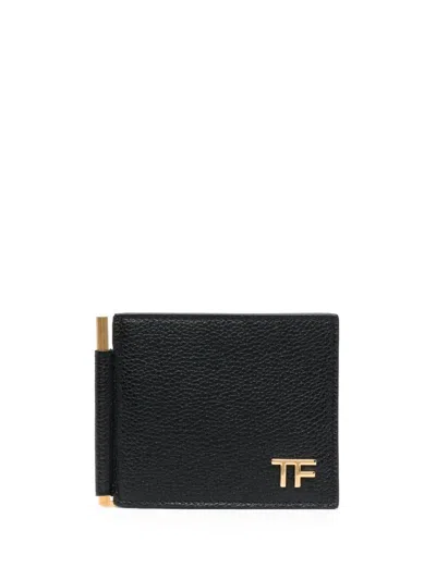 Tom Ford Money Clip Leather Wallet In Black
