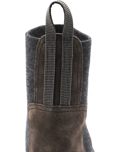 Brunello Cucinelli Lather Boots With Cashmere Detail In Brown