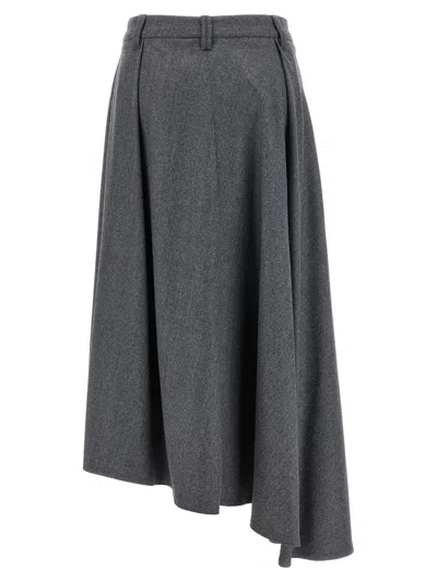 Brunello Cucinelli Wool Skirt With Asymmetrical Hem And Pleated Design In Gray