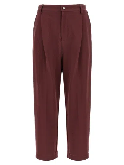 Brunello Cucinelli Cropped Trousers With Elastic Waistband And Pockets In Burgundy
