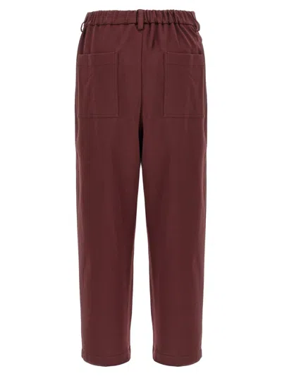 Brunello Cucinelli Cropped Trousers With Elastic Waistband And Pockets In Burgundy
