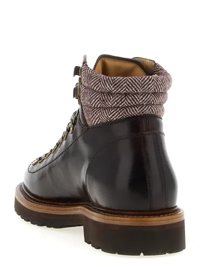 Brunello Cucinelli Herringbone Insert Ankle Boots In Brown