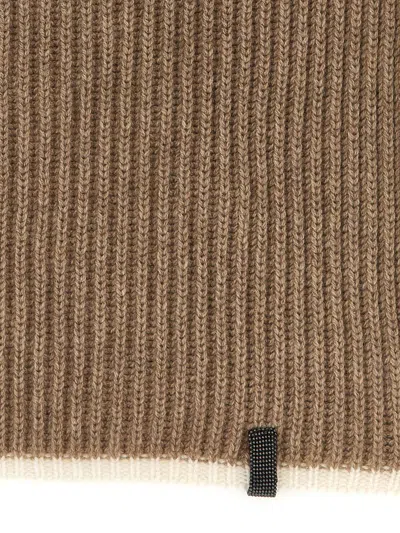 Brunello Cucinelli Monile Cashmere Scarf Scarves And Foulards Beige In Brown