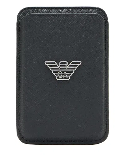 Emporio Armani Asv Regenerated Saffiano Magnetic Card Holder In Black