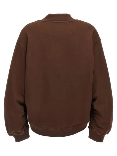Attico Brown Cropped Sweatshirt With V Neck And Logo Lettering On The Front In Cotton Woman In Brown