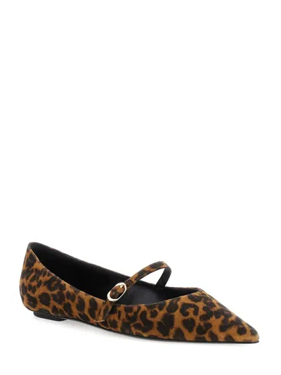 Stuart Weitzman 'emilia' Brown Ballet Shoes With Adjustable Strap Closure And All-over Leopard Motif