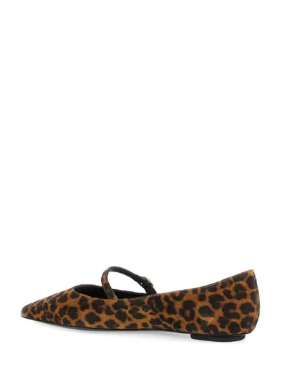 Stuart Weitzman 'emilia' Brown Ballet Shoes With Adjustable Strap Closure And All-over Leopard Motif