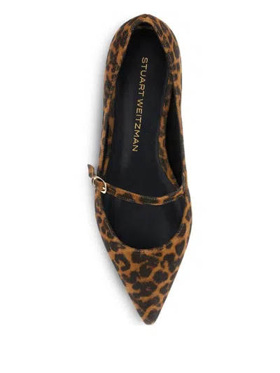 Stuart Weitzman 'emilia' Brown Ballet Shoes With Adjustable Strap Closure And All-over Leopard Motif
