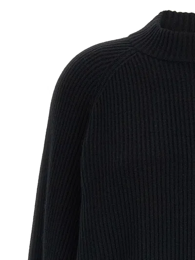 Brunello Cucinelli Ribbed High Neck Sweater With Cuffed Sleeves In Blue