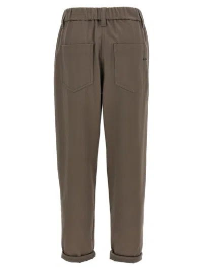 Brunello Cucinelli Elastic Waistband Trousers With Pockets And Loops In Brown