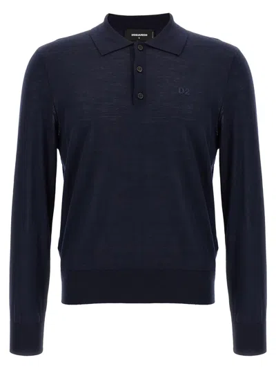 Dsquared2 Dsquared Dark Blue Wool Polo Shirt In Blue