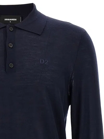 Dsquared2 Dsquared Dark Blue Wool Polo Shirt In Blue