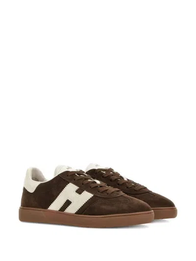 Hogan Rubber Sole Suede Finish Sneakers In Brown