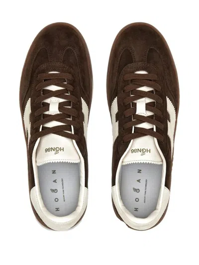 Hogan Rubber Sole Suede Finish Sneakers In Brown