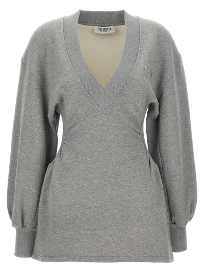 Attico Grey Mini Dress With V Neck And Logo Lettering On The Front In Gray