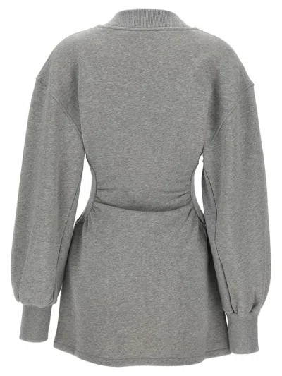 Attico Grey Mini Dress With V Neck And Logo Lettering On The Front In Gray