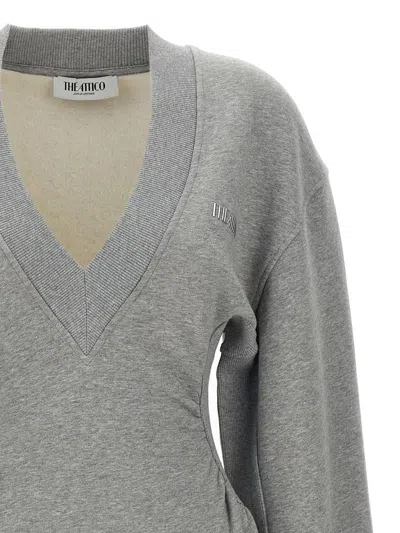 Attico Grey Mini Dress With V Neck And Logo Lettering On The Front In Gray