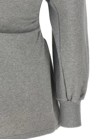 Attico Grey Mini Dress With V Neck And Logo Lettering On The Front In Gray