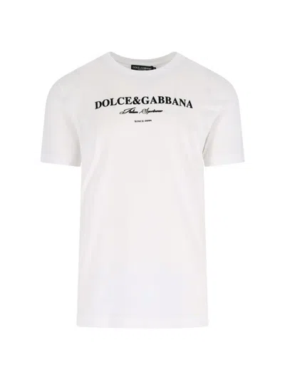 Dolce & Gabbana White Crewneck T-shirt With Logo Lettering Print On The Front In White