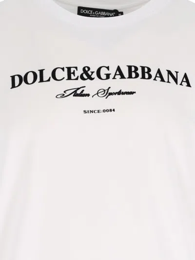 Dolce & Gabbana White Crewneck T-shirt With Logo Lettering Print On The Front In White