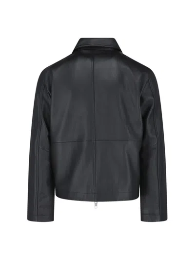 Sunflower Black Crop Jacket With Classic Collar And Dropped Shoulders In Leather Man In Black