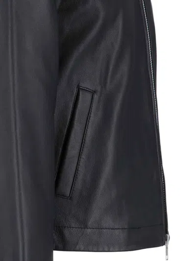 Sunflower Black Crop Jacket With Classic Collar And Dropped Shoulders In Leather Man In Black