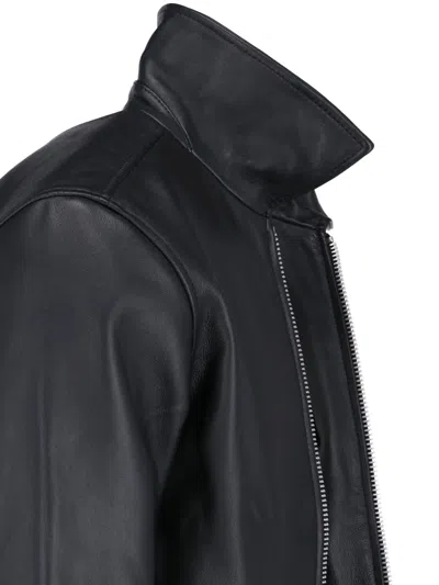 Sunflower Black Crop Jacket With Classic Collar And Dropped Shoulders In Leather Man In Black