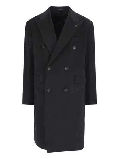 Tagliatore Black Double-breasted Coat With Four Pockets
