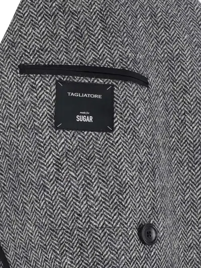 Tagliatore Tailored Double-breasted Herringbone Blazer In Gray