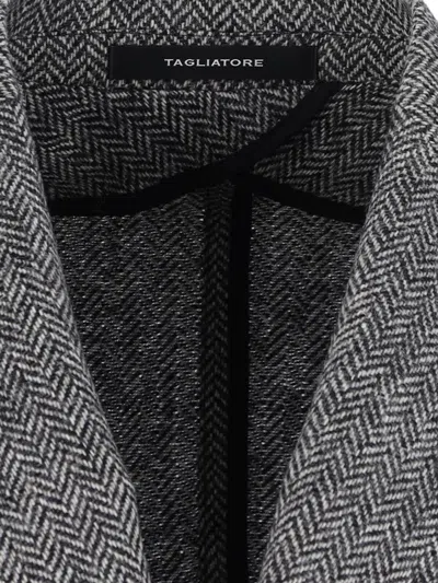 Tagliatore Tailored Double-breasted Herringbone Blazer In Gray